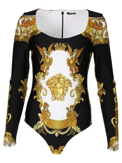Shop Versace Medusa Renaissance Print Bodysuit In Black