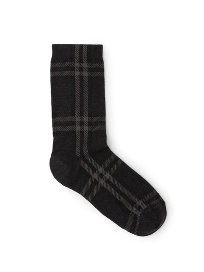Shop Burberry Check Plaid Print Monochromatic Socks Charcoal In Black