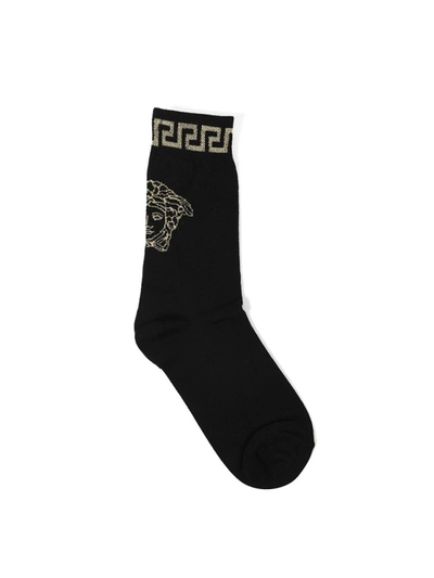 Shop Versace Greca Mid-calf Socks Black