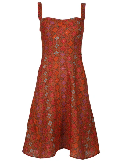 Shop Saloni Printed Linen Dress In Red