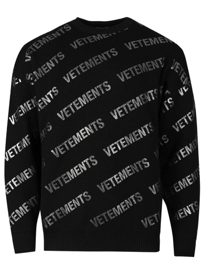 Shop Vetements Glitter Monogram Knitted Jumper In Black