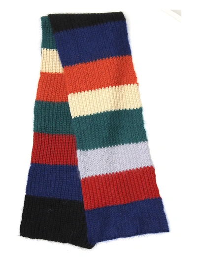 Shop Marni Striped Knit Scarf In Multi