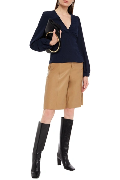 Ba&sh Mwetty Open-back Shirred Crepe Blouse In Midnight Blue