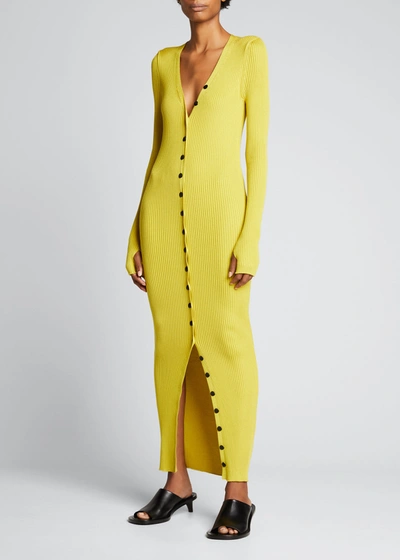 Shop Petar Petrov Erica Ribbed Button-down Silk Long Dress In Yellow