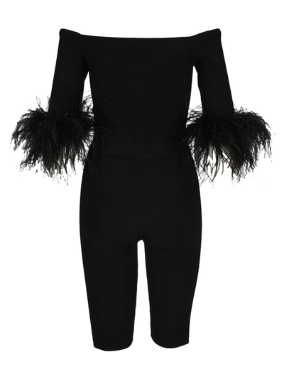 Shop Saint Laurent Feather Detail Off Shoulder Jumpsuit In Black