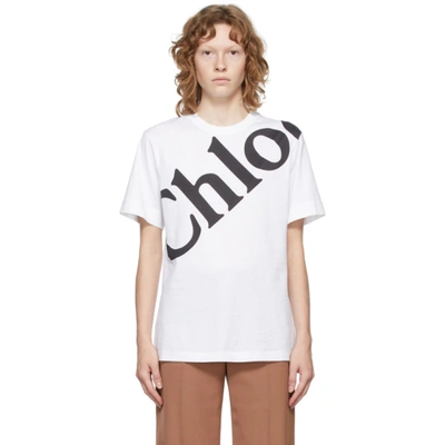 Shop Chloé White Printed Logo T-shirt In 101 White