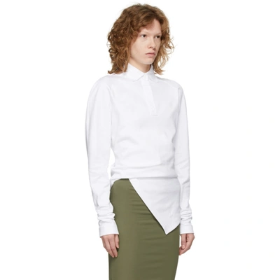 Shop Attico White Asymmetric Long Sleeve Polo In 213 Mastic