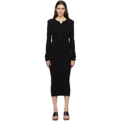 Shop Attico Black Wool Long Sleeve Dress In 100 Black