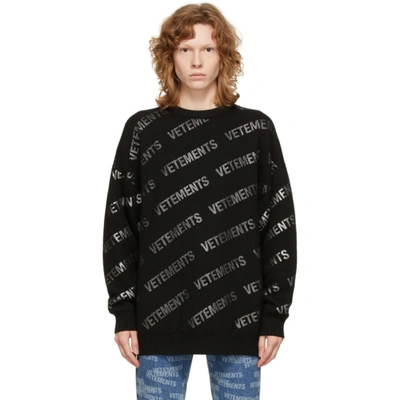 Shop Vetements Black Knit Monogram Sweater In Black/silver