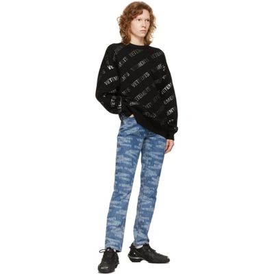 Shop Vetements Black Knit Monogram Sweater In Black/silver