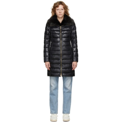 Herno Elisa Fox Fur-collar Down Coat In 9300 Black