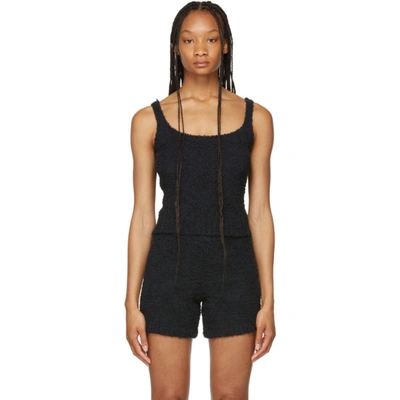 Shop Skims Black Cozy Knit Tank Top In Onyx