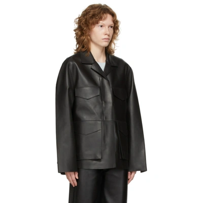 Shop Totême Black Leather Army Jacket In 200 Black