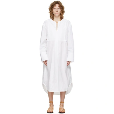 Shop Totême White Plain Bib Shirt Dress In 100 White