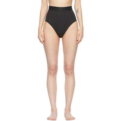 Shop Skims Black Cotton 2.0 Rib Briefs In Soot