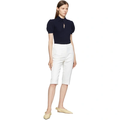 Shop Totême White Linen City Sport Shorts In 110 Off-white