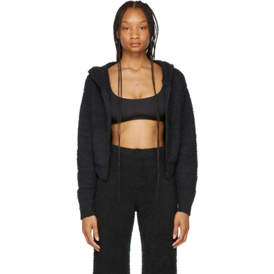 Skims Black Cozy Knit Zip-up Hoodie In Onyx