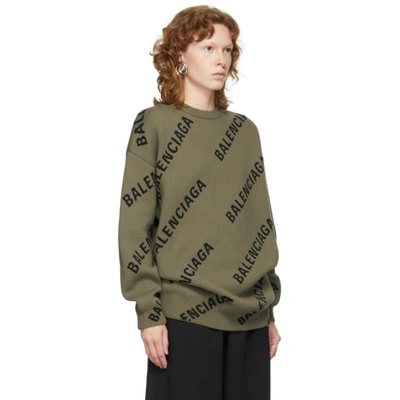 Shop Balenciaga Khaki Allover Logo Sweater In 2900 Brown/black