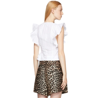 Shop Ganni White Butterfly Poplin Wrap Blouse In 151 Bright White