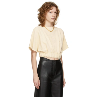 Shop Totême Beige Raw Trim Short Sleeve Blouse In 190 Champagne