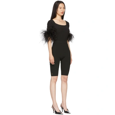 Shop Saint Laurent Black Rib Knit Feather Jumpsuit In 1000 Black