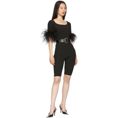 Shop Saint Laurent Black Rib Knit Feather Jumpsuit In 1000 Black