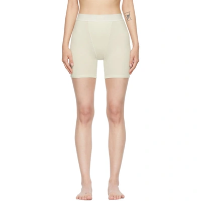 Shop Skims Off-white Cotton 2.0 Rib Boxer Boy Shorts In Bone