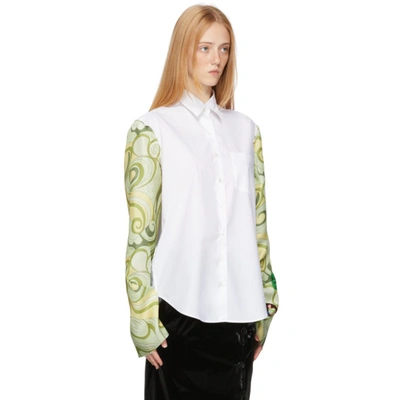 Shop Raf Simons White & Green Contrast Sleeve Shirt In 1015 White-yellow