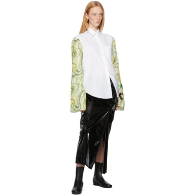 Shop Raf Simons White & Green Contrast Sleeve Shirt In 1015 White-yellow