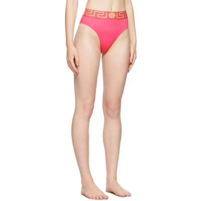 Shop Versace Pink Greca Border Bikini Bottom In 1p580 Pink