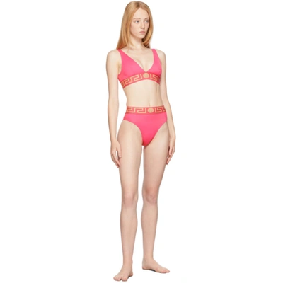 Shop Versace Pink Greca Border Bikini Bottom In 1p580 Pink
