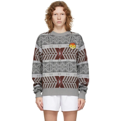 Shop Rassvet Red & Grey Jacquard Angry Sun Sweater In Beige