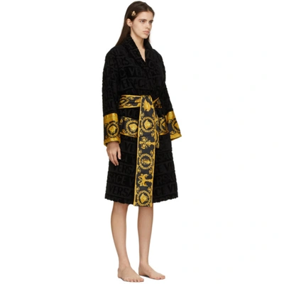 Versace Black I Heart Baroque Bath Robe In Black