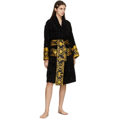 Versace Black I Heart Baroque Bath Robe In Black