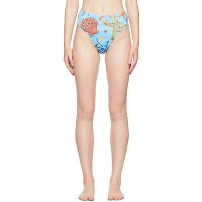 Shop Versace Blue Trésor De La Mer Bikini Bottoms In 5u010 Blue