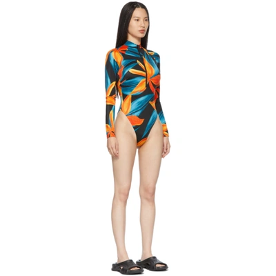 Shop Louisa Ballou Black & Orange Springsuit One-piece Swimsuit In Fire Flower