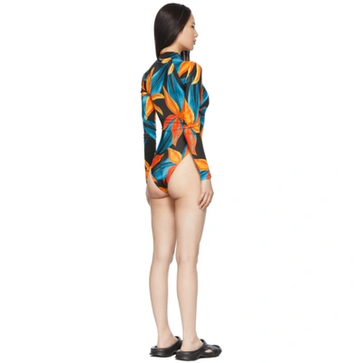 Shop Louisa Ballou Black & Orange Springsuit One-piece Swimsuit In Fire Flower