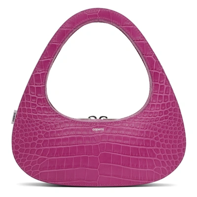 Shop Coperni Purple Croc Baguette Swipe Bag In Fuchsia