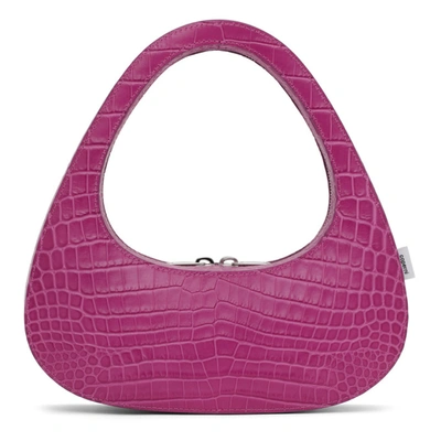 Shop Coperni Purple Croc Baguette Swipe Bag In Fuchsia