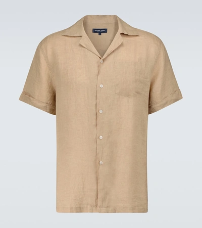 Shop Frescobol Carioca Thomas Linen Camp-collar Shirt In Beige
