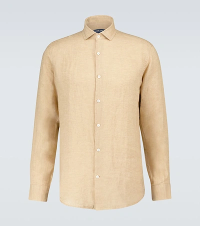 Shop Frescobol Carioca Antonio Linen Shirt In Beige