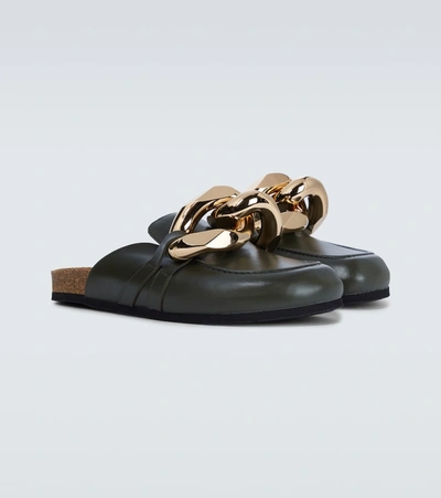 Shop Jw Anderson Curb Chain Mules In Green
