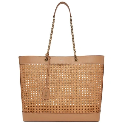 Shop Saint Laurent Beige Woven Shopping Tote In Straw/brown