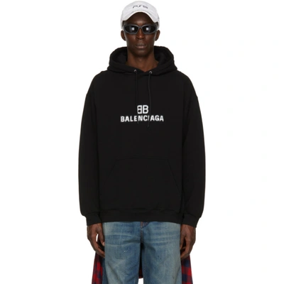 Balenciaga Monogram Logo Cotton Hoodie In Black | ModeSens