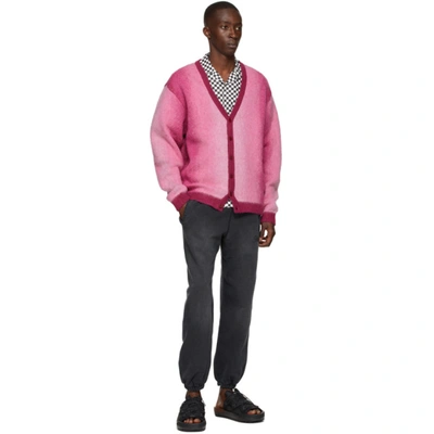 Mohair Ombre Stripe Cardigan In Pink