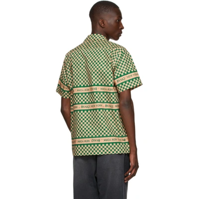 Shop Awake Ny Green & Beige Checkerboard Logo Short Sleeve Shirt In Khaki