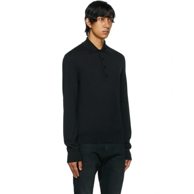Tom Ford Black Fine Gauge Merino Long Sleeve Polo In K09 Black