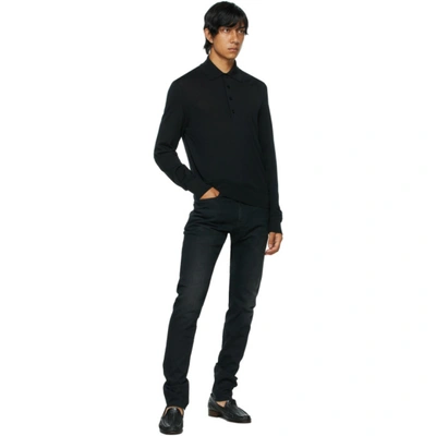 Tom Ford Black Fine Gauge Merino Long Sleeve Polo In K09 Black