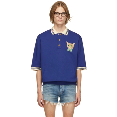 Shop Gucci Blue Gg Cat Polo In 4330 Marino/mix