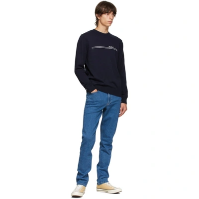 Shop Apc Navy Eponymous Sweater In Dark Navy